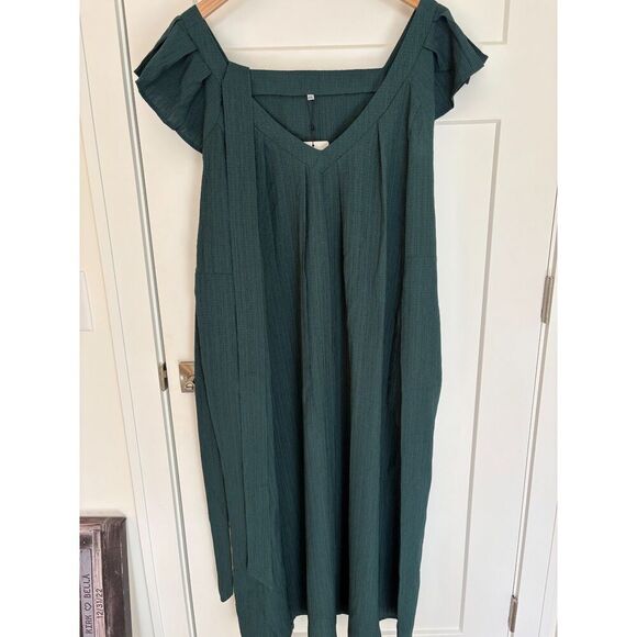 Women’s Dark Green Maxi Dress V-Neck Ruffle Sleeve Belted Size XXL NWT - Picture 2 of 8